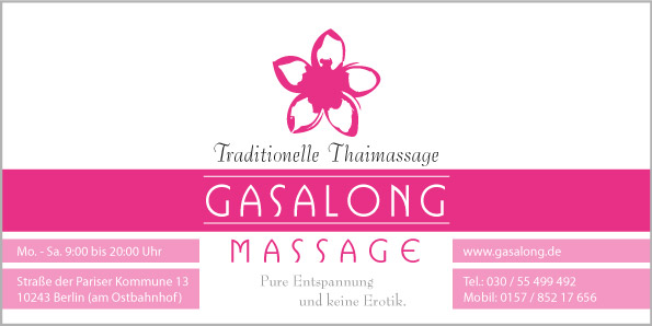 Gasalong - Traditionelle Thaimassage in Berlin-Friedrichshain, Flyer-Vorderseite